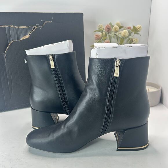 Kenneth Cole NY Alec Leather Chunky Heel Ankle Boots Black Women 11 M Tried On - Picture 6 of 10